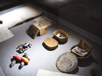 Vitrine gefüllt mit kleinen Objekten